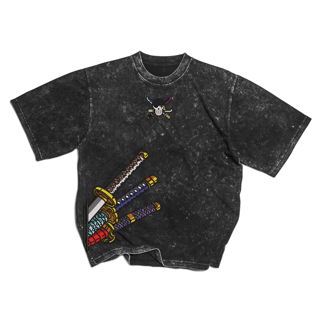 Zoro katana Washed Embroidered Oversize T-Shirt